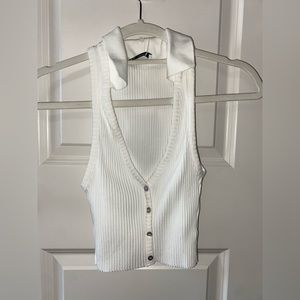 White Zara V-Neck ribbed Top | Size S | New with Tags